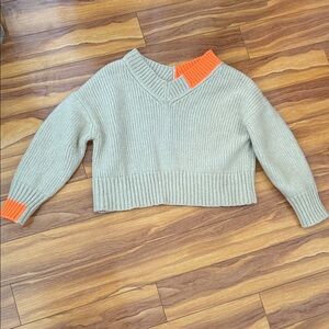 Helmut Lang V-Neck Sweater in Cream and Orange